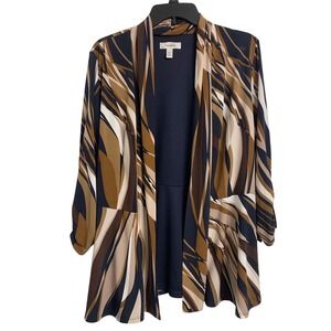 Dressbarn  1X Artsy Strip Swirl Print Open Front Peplum  Cardigan